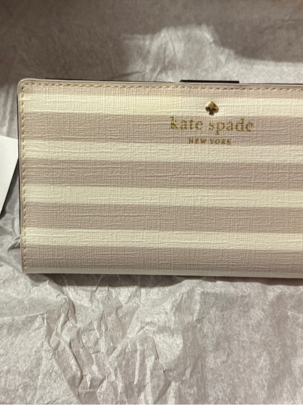 kate spade striped continental wallet in blush and cream